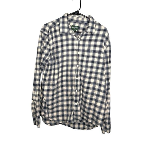 American Eagle Flannel Shirt Mens Blue Cream Button Up Long Sleeve Soft Large - Picture 1 of 4